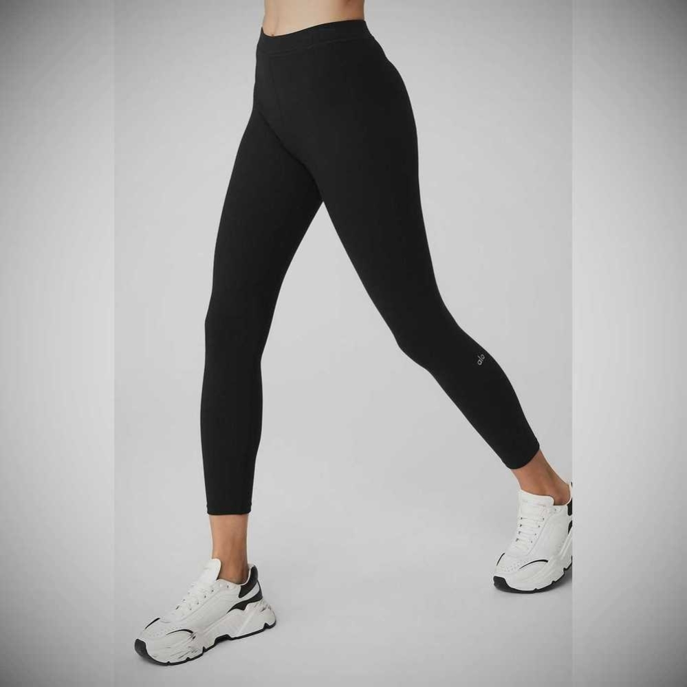 Alo Yoga Gerippt High-Taille 7/8 Blissful Leggings Damen Schwarz | EAUIMJ942