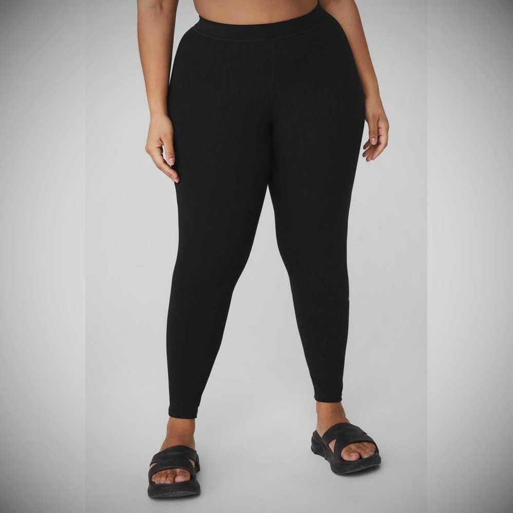 Alo Yoga Gerippt High-Taille 7/8 Blissful Leggings Damen Schwarz | EAUIMJ942