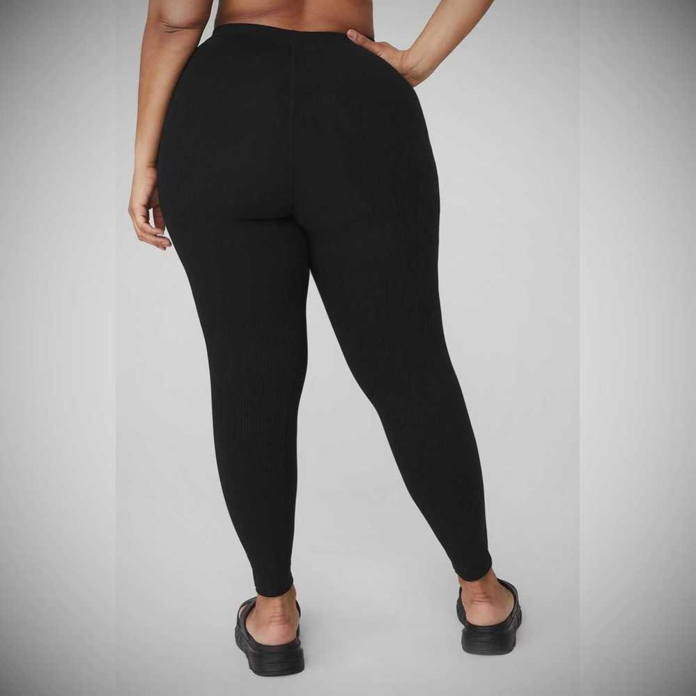 Alo Yoga Gerippt High-Taille 7/8 Blissful Leggings Damen Schwarz | EAUIMJ942