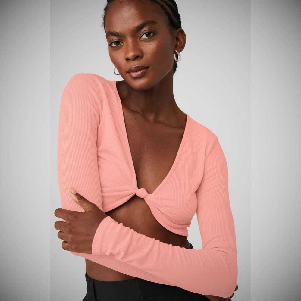 Alo Yoga Gerippt Knotty Long Sleeve Damen Rosa | ZQJKPX143