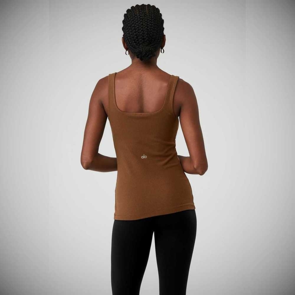 Alo Yoga Gerippt Minimalist Muskelshirt Damen Braun | DQMNOF264