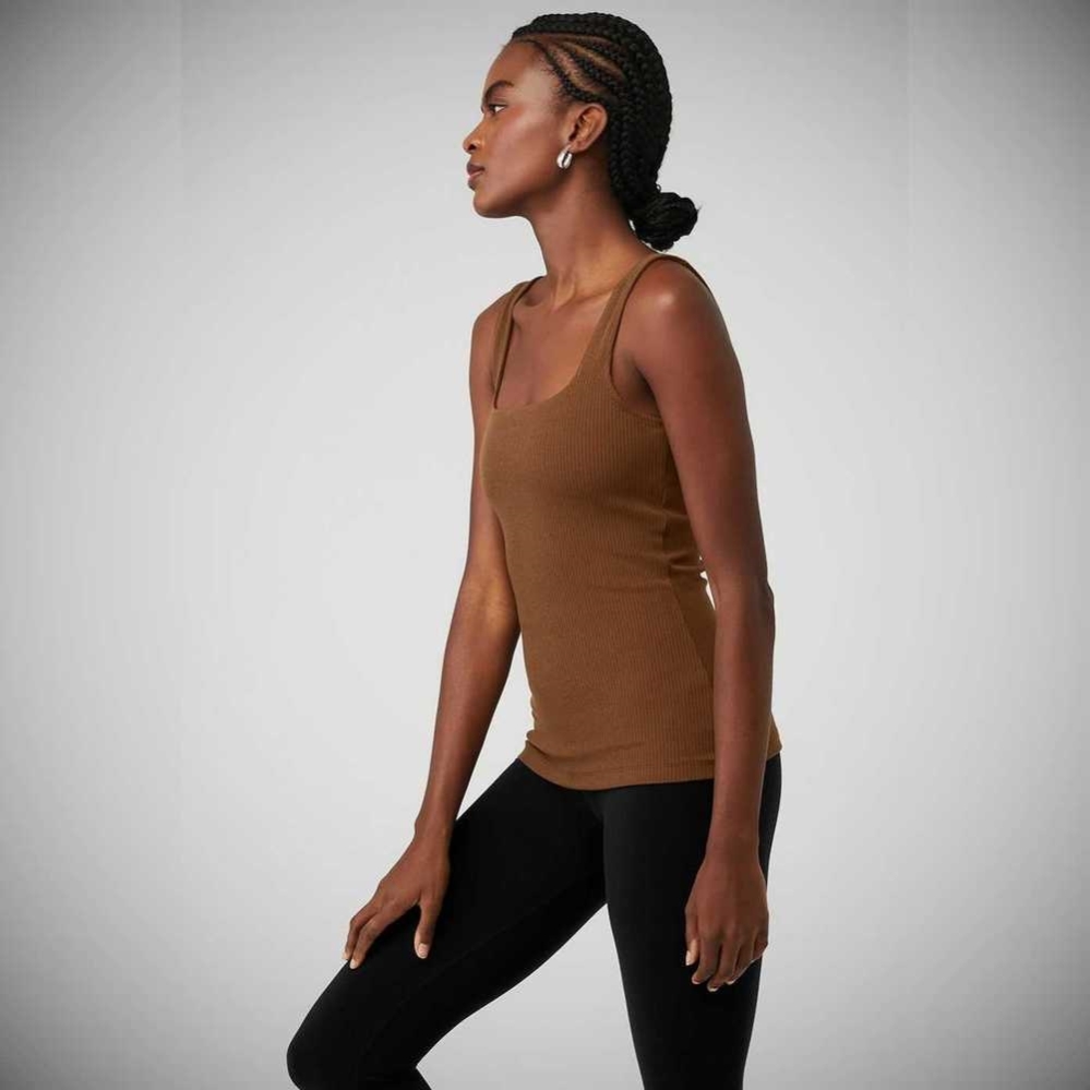 Alo Yoga Gerippt Minimalist Muskelshirt Damen Braun | DQMNOF264