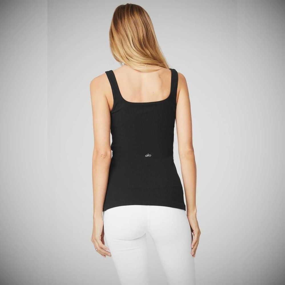 Alo Yoga Gerippt Minimalist Muskelshirt Damen Schwarz | FVQHPS093