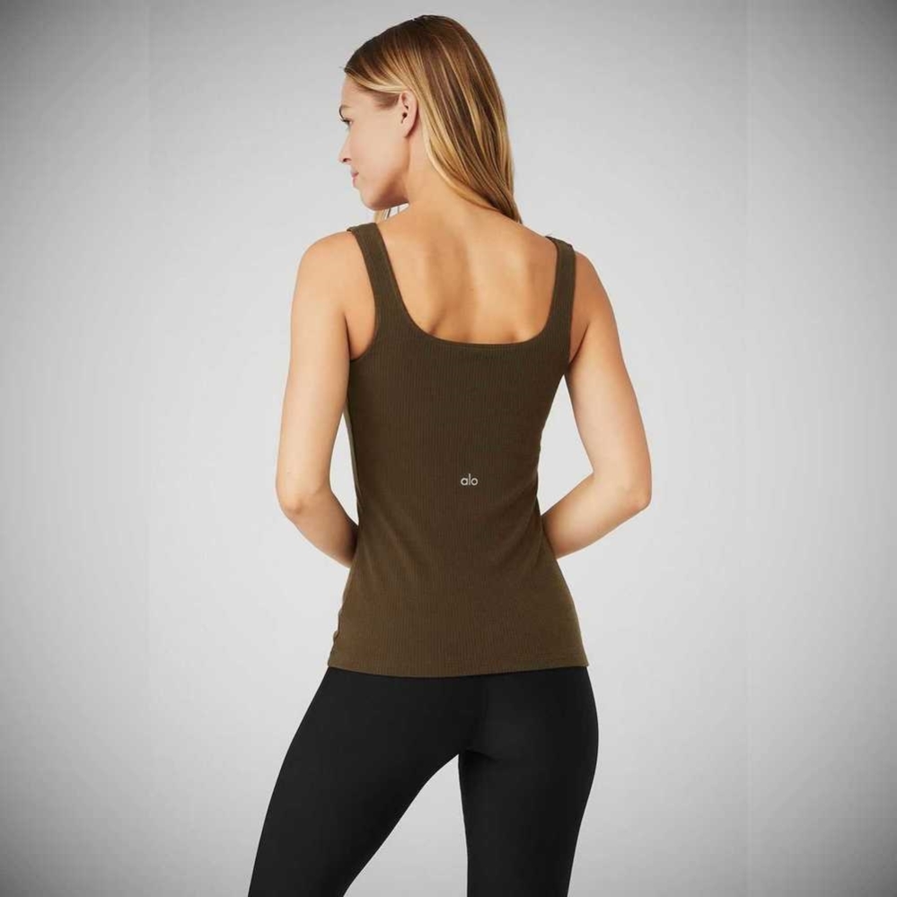 Alo Yoga Gerippt Minimalist Muskelshirt Damen Kaffee | ULMCIK031