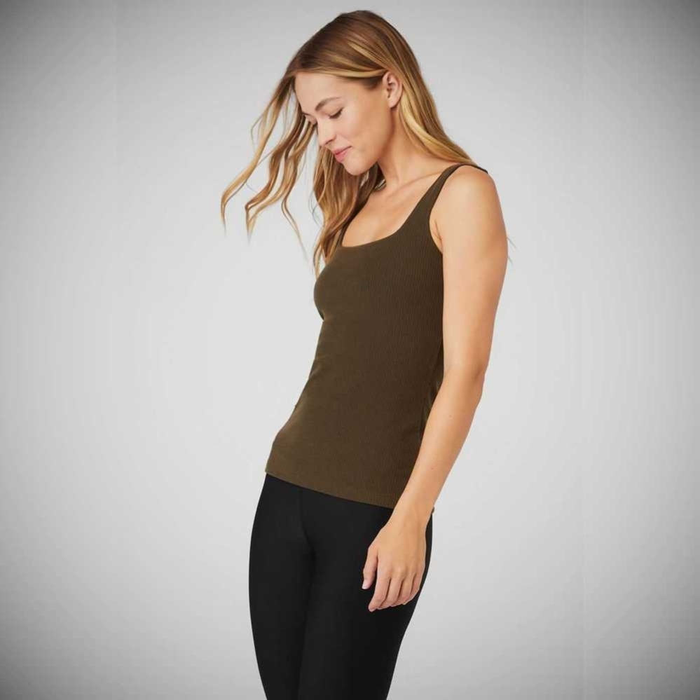 Alo Yoga Gerippt Minimalist Muskelshirt Damen Kaffee | ULMCIK031