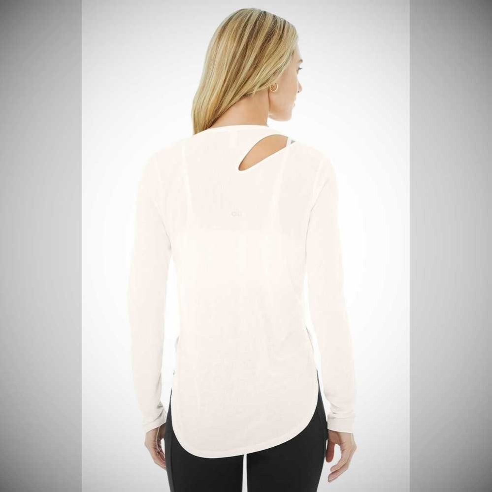 Alo Yoga Gerippt Peak Long Sleeve Damen Weiß | OGYPEJ402