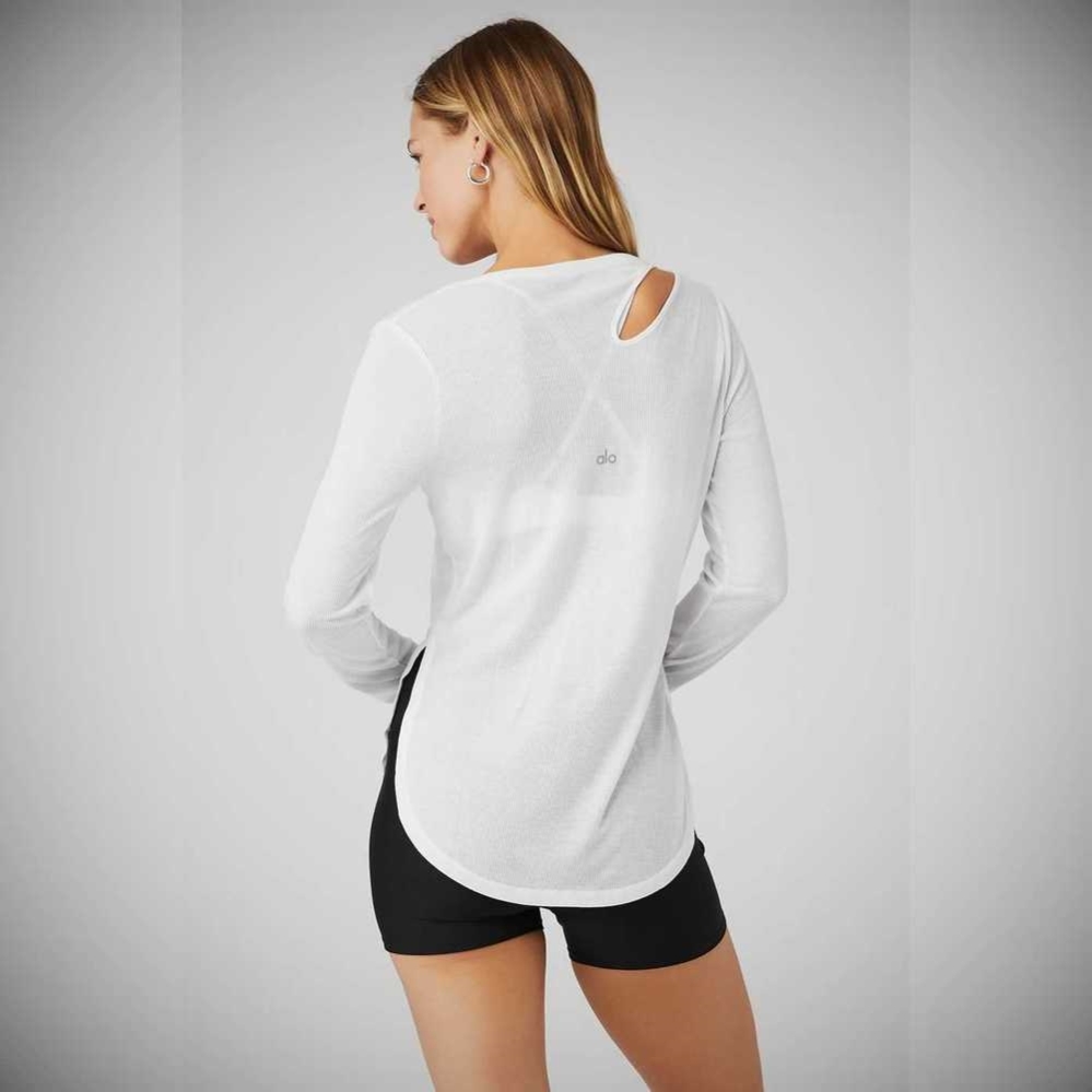 Alo Yoga Gerippt Peak Long Sleeve Damen Weiß | UIBMQE673