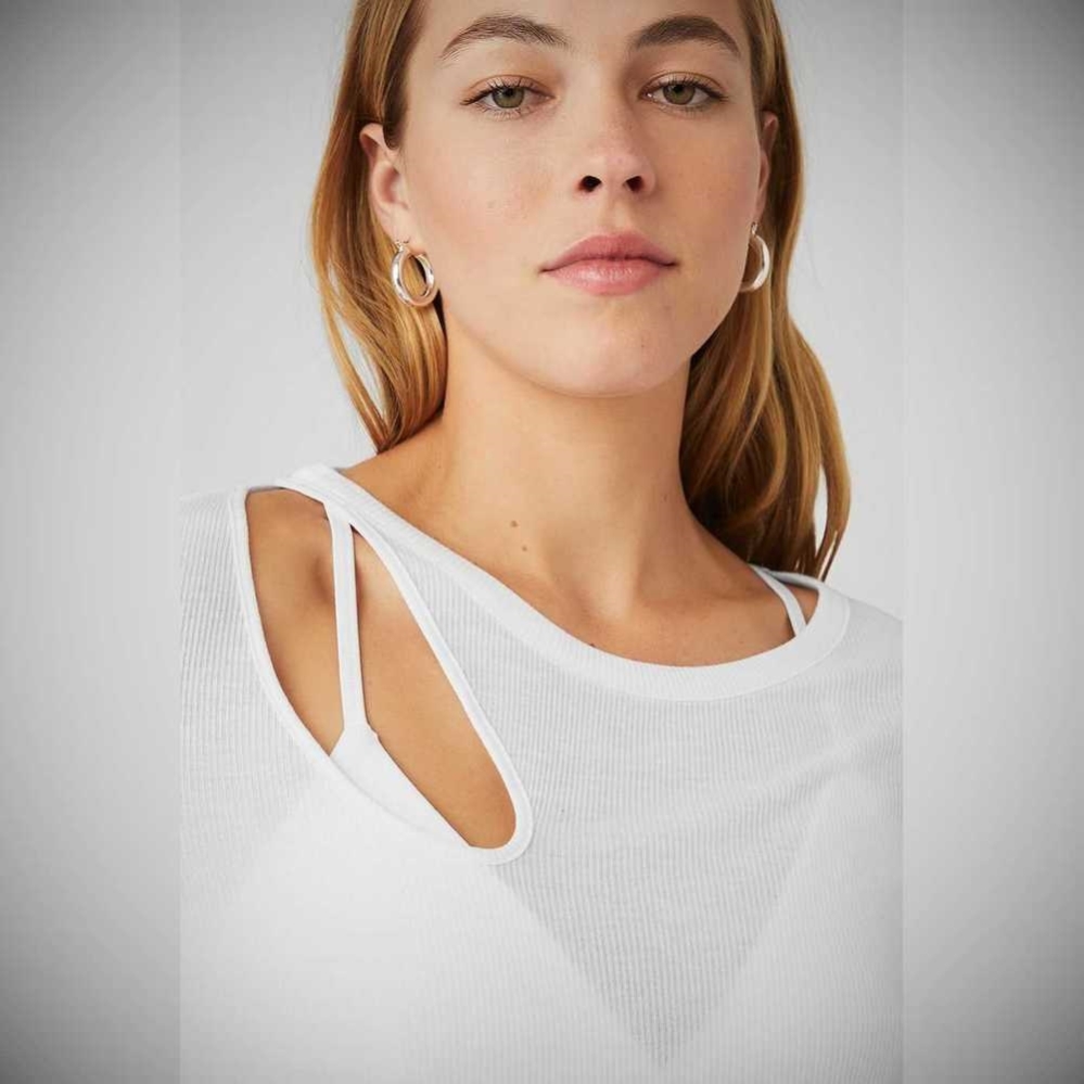 Alo Yoga Gerippt Peak Long Sleeve Damen Weiß | UIBMQE673