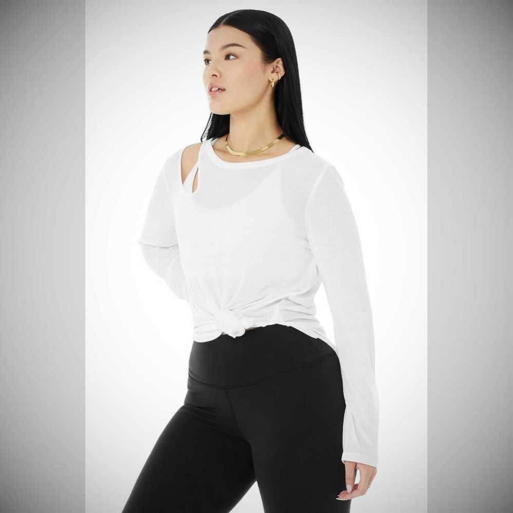 Alo Yoga Gerippt Peak Long Sleeve Damen Weiß | UIBMQE673