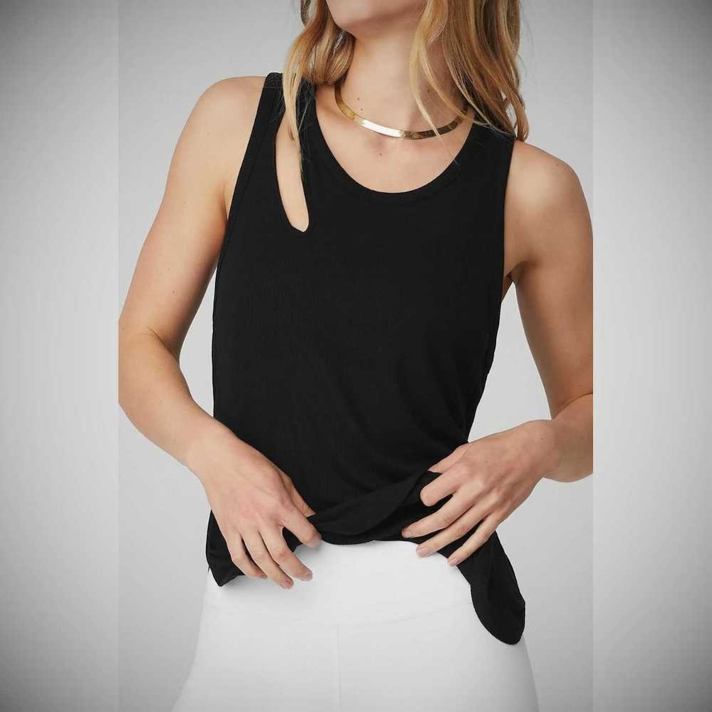 Alo Yoga Gerippt Peak Muskelshirt Damen Schwarz | BTMKEL721