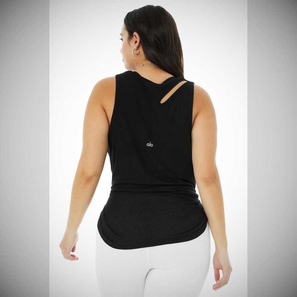 Alo Yoga Gerippt Peak Muskelshirt Damen Schwarz | BTMKEL721