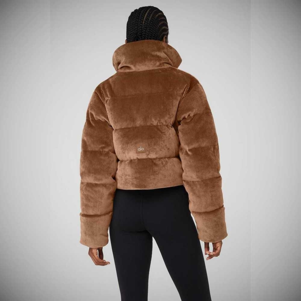 Alo Yoga Gerippt Velour Gold Rush Puffer Jacke Damen Braun | GPKDWE346