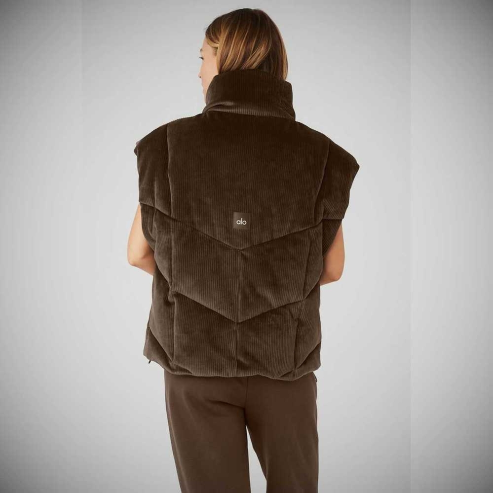 Alo Yoga Gerippt Velour Mountain Side Puffer Vests Damen Kaffee | SNCHFV514