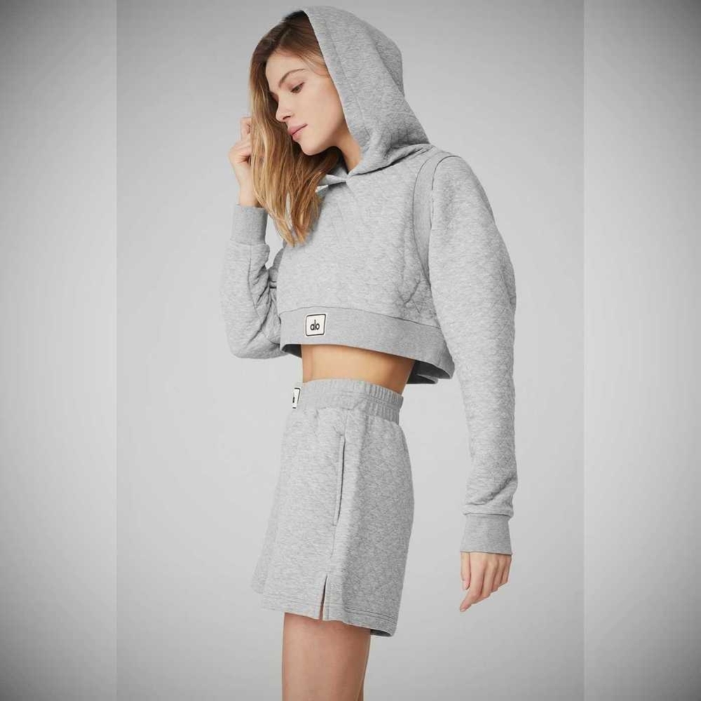 Alo Yoga Gesteppt Cropped Arena Hoodie Damen Grau | HEGBZR934