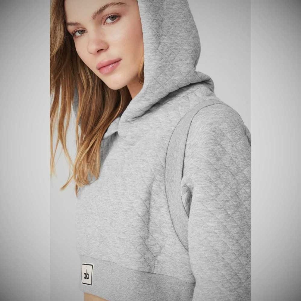 Alo Yoga Gesteppt Cropped Arena Hoodie Damen Grau | HEGBZR934