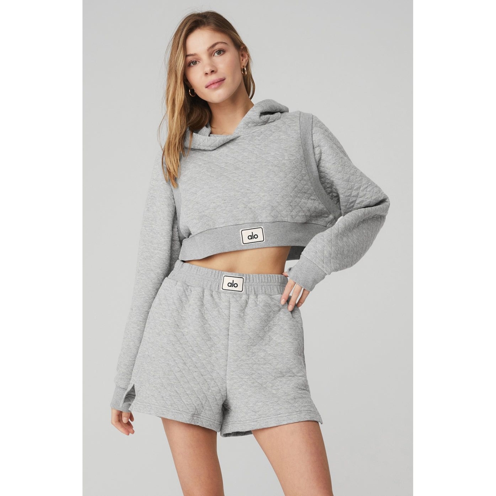 Alo Yoga Gesteppt Cropped Arena Hoodie Damen Grau | HEGBZR934