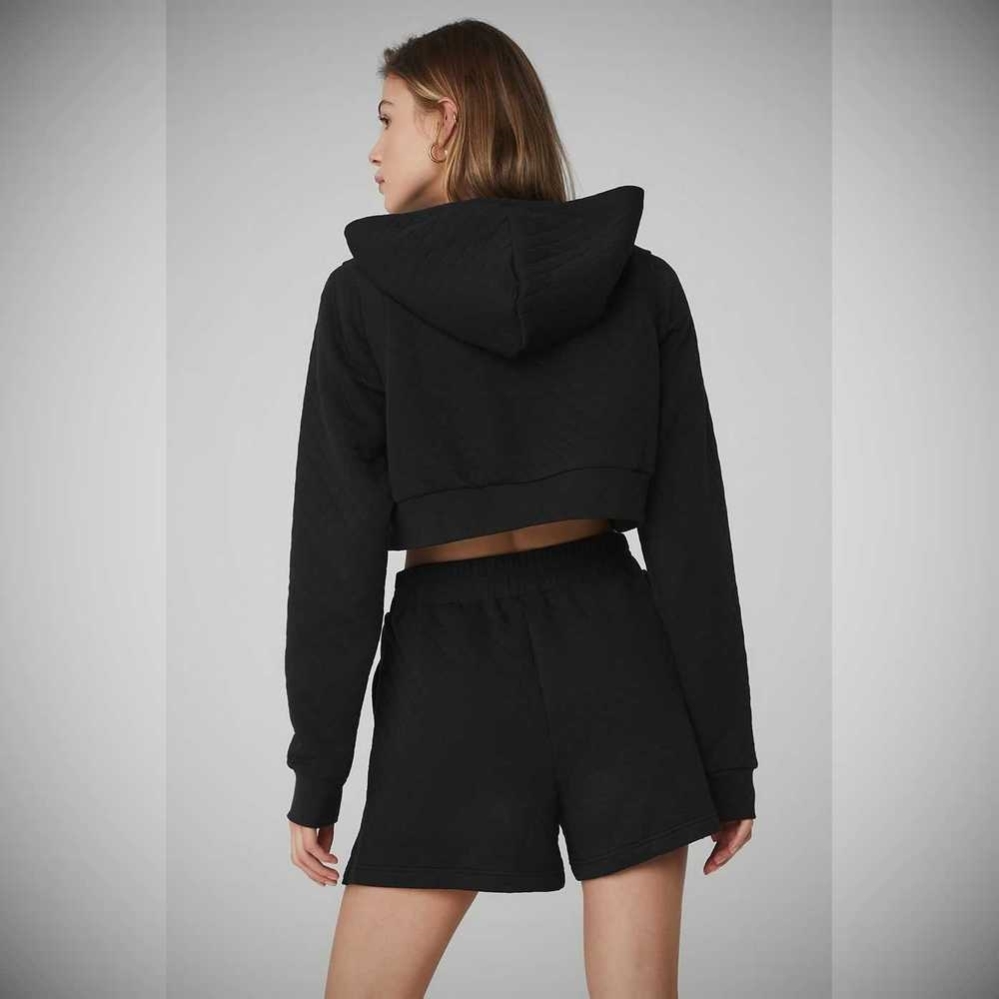 Alo Yoga Gesteppt Cropped Arena Hoodie Damen Schwarz | JFUNPX820