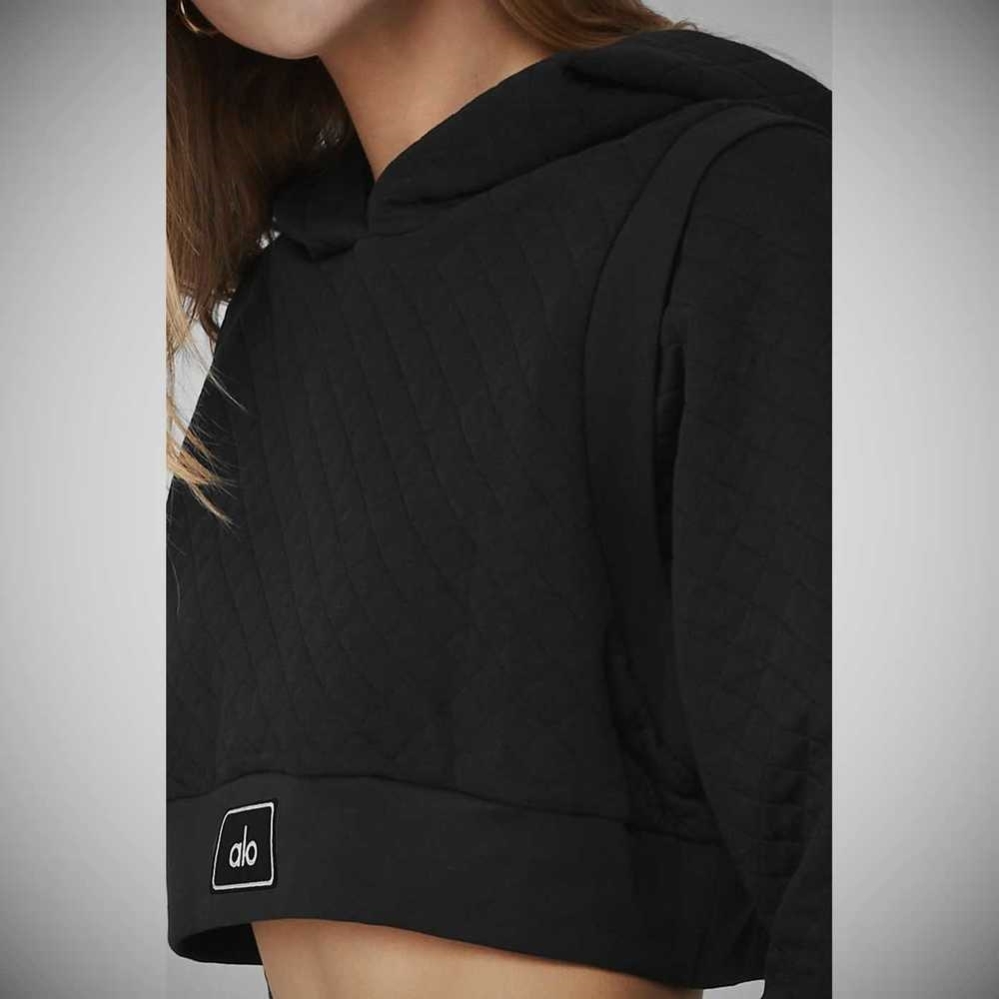 Alo Yoga Gesteppt Cropped Arena Hoodie Damen Schwarz | JFUNPX820