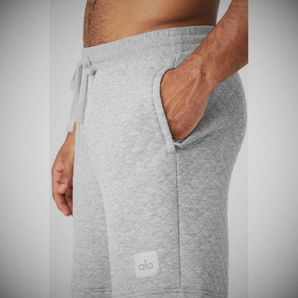 Alo Yoga Gesteppt Stadium Kurze Hose Herren Grau | IGNQAB052