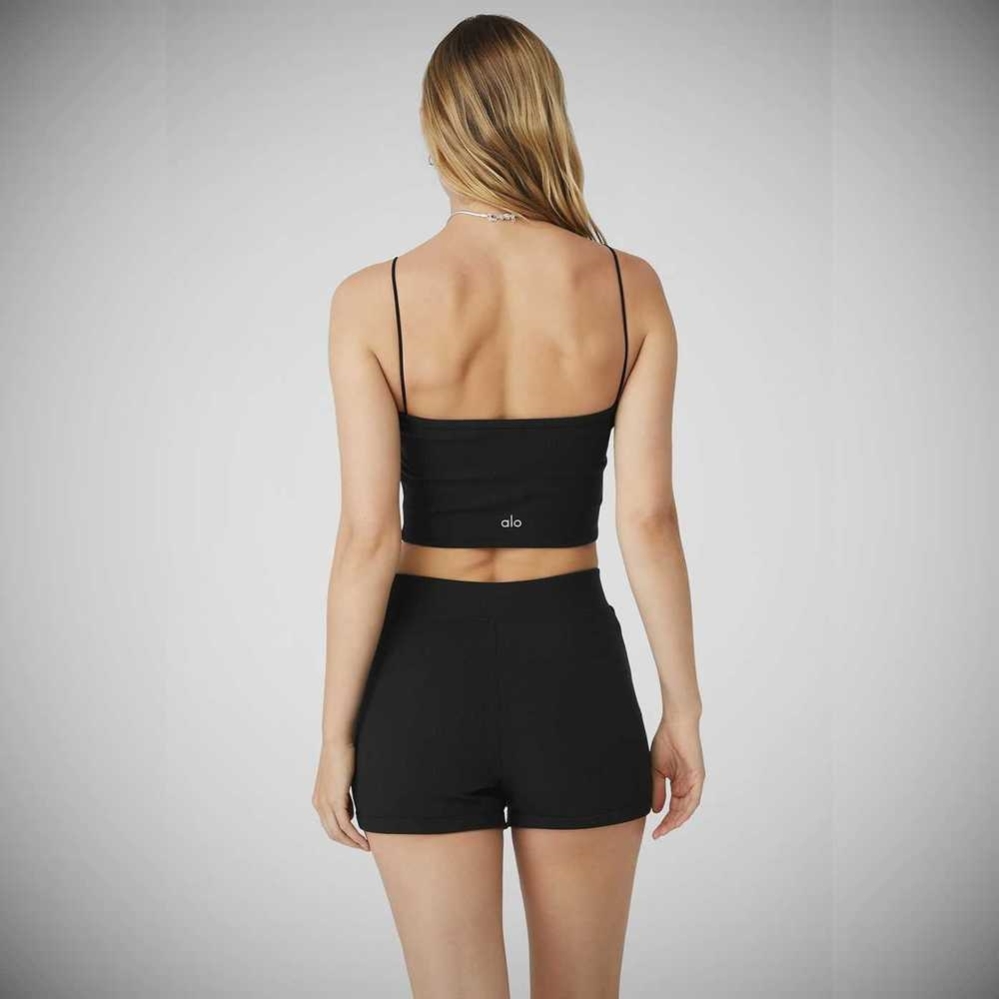 Alo Yoga Goddess Gerippt Bandeau Top Muskelshirt Damen Schwarz | AQYLMG642