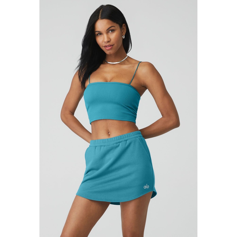 Alo Yoga Goddess Gerippt Bandeau Top Muskelshirt Damen Blau | GMSAOF103