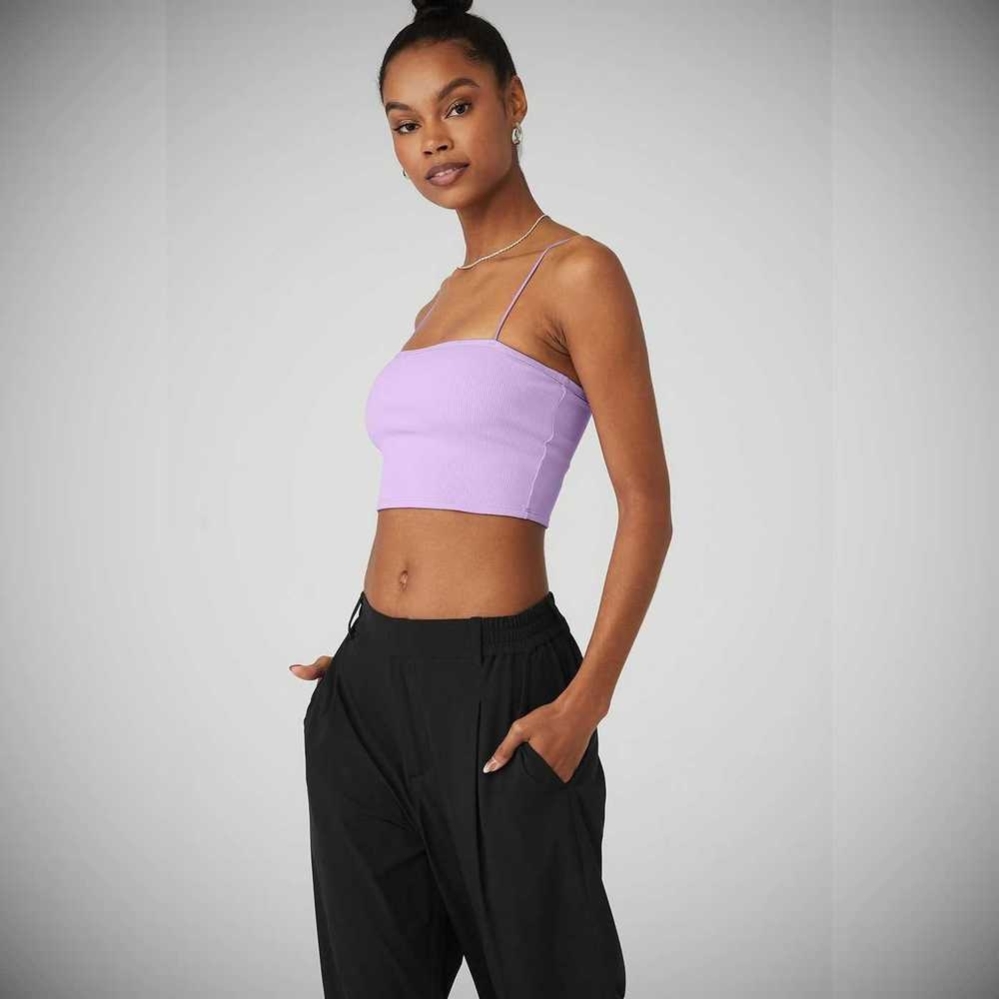 Alo Yoga Goddess Gerippt Bandeau Top Muskelshirt Damen Lila | UWJNMA527