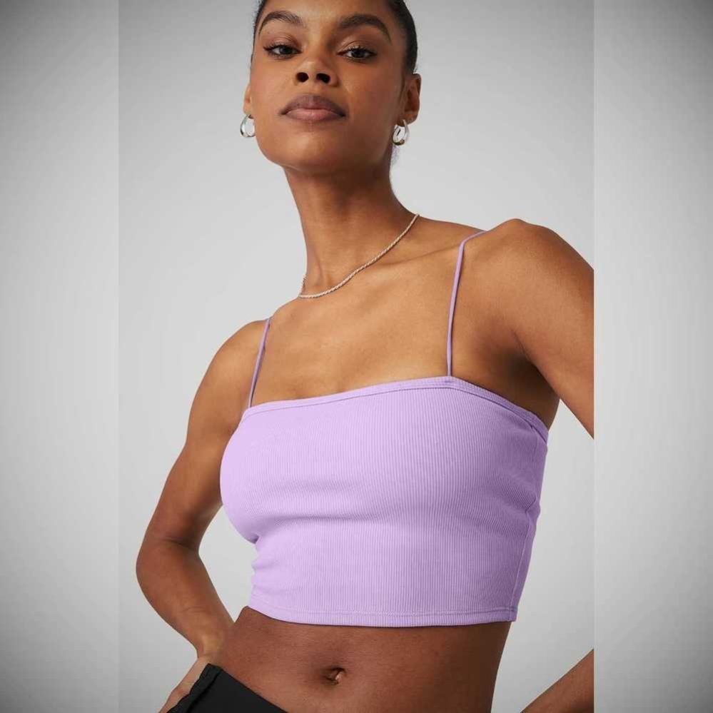 Alo Yoga Goddess Gerippt Bandeau Top Muskelshirt Damen Lila | UWJNMA527