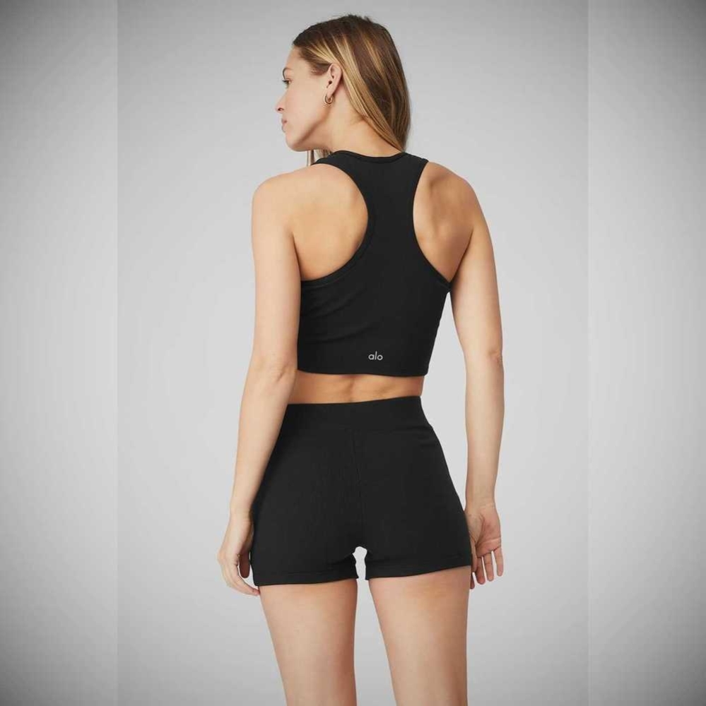 Alo Yoga Goddess Gerippt Cropped Racerback Muskelshirt Damen Schwarz | HLBNVA214