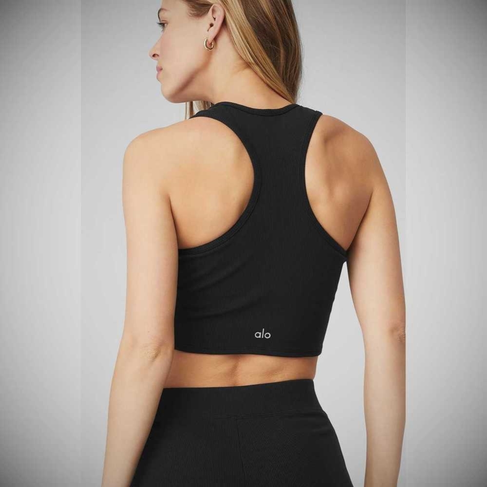 Alo Yoga Goddess Gerippt Cropped Racerback Muskelshirt Damen Schwarz | HLBNVA214