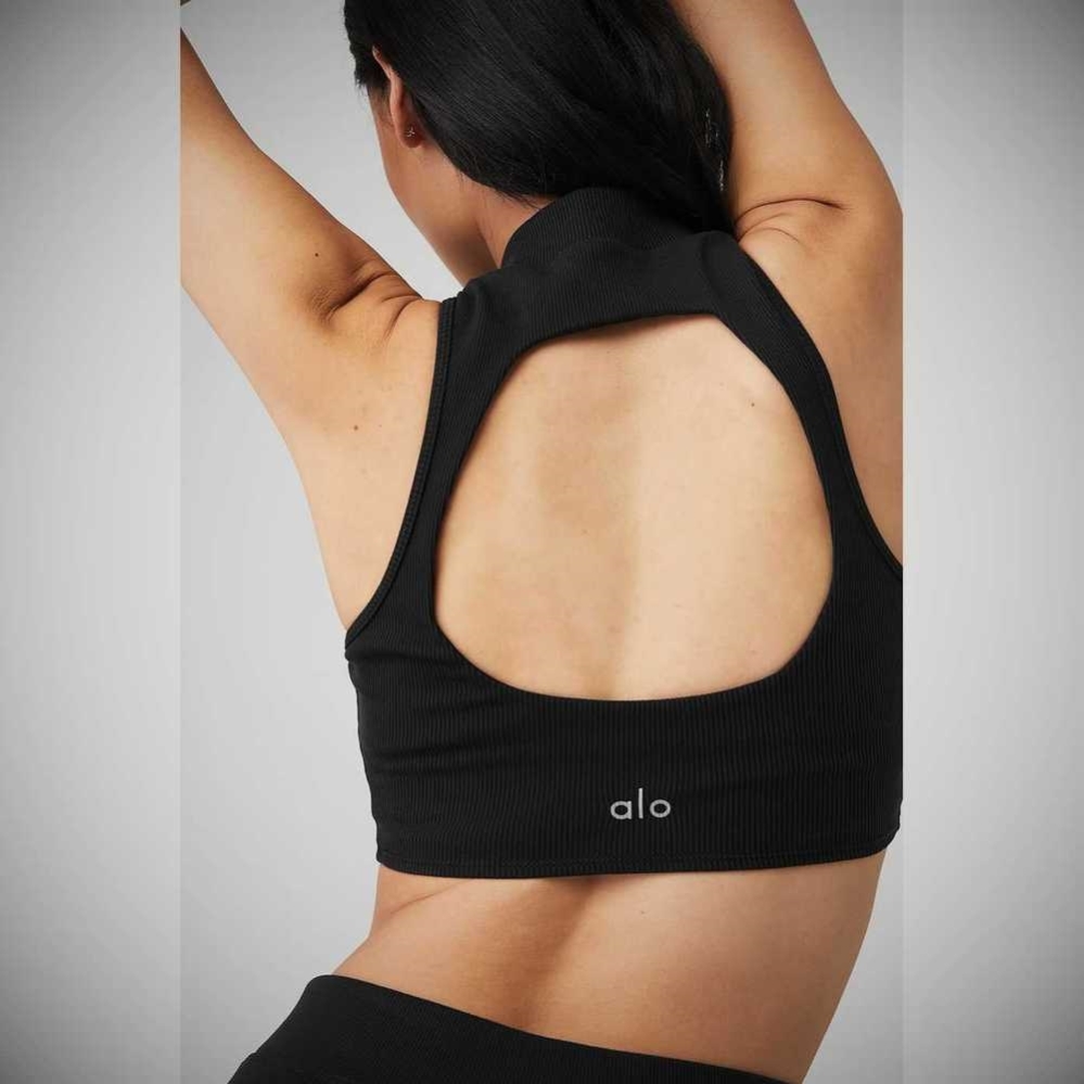 Alo Yoga Goddess Rib Cropped Dynamite Muskelshirt Damen Schwarz | GBJVCZ390