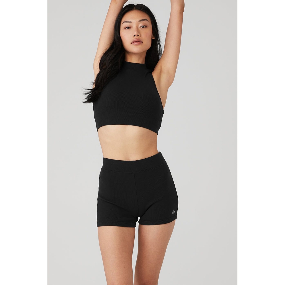 Alo Yoga Goddess Rib Cropped Dynamite Muskelshirt Damen Schwarz | GBJVCZ390