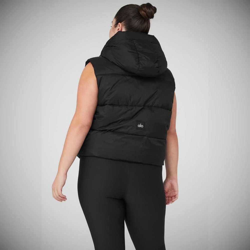 Alo Yoga Gold Rush Puffer Vests Damen Schwarz | VBGLTF647