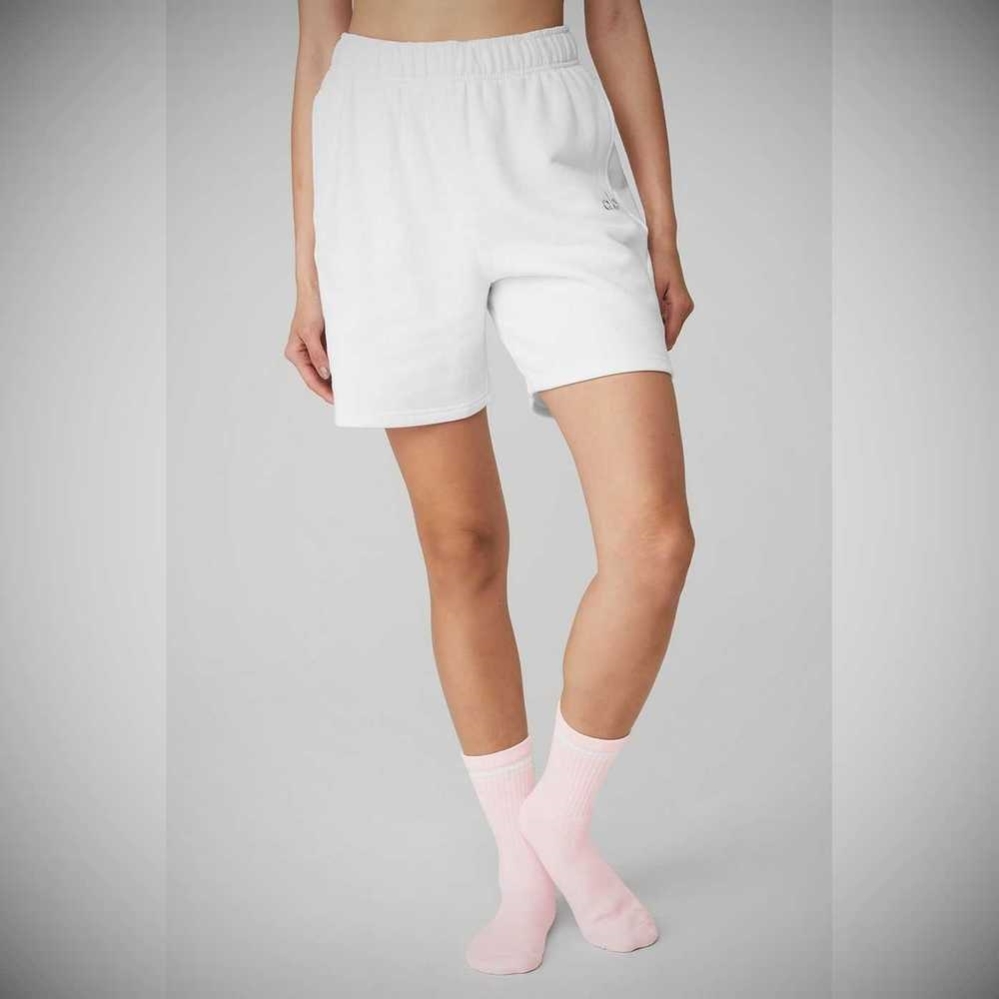 Alo Yoga Half-Crew Throwback Socken Damen Rosa Weiß | FNVSLZ420