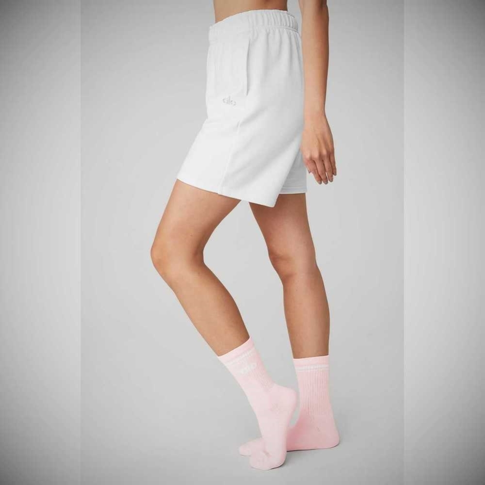 Alo Yoga Half-Crew Throwback Socken Damen Rosa Weiß | FNVSLZ420