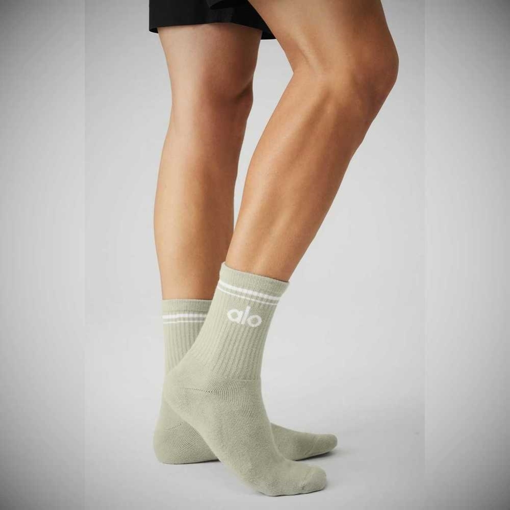 Alo Yoga Half-Crew Throwback Socken Damen Grau Weiß | GODEUP928