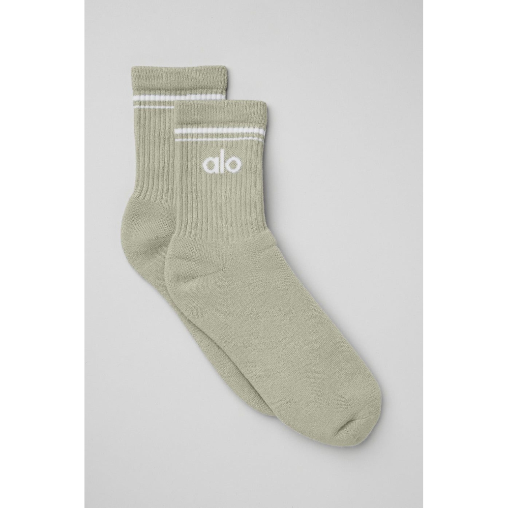 Alo Yoga Half-Crew Throwback Socken Damen Grau Weiß | GODEUP928