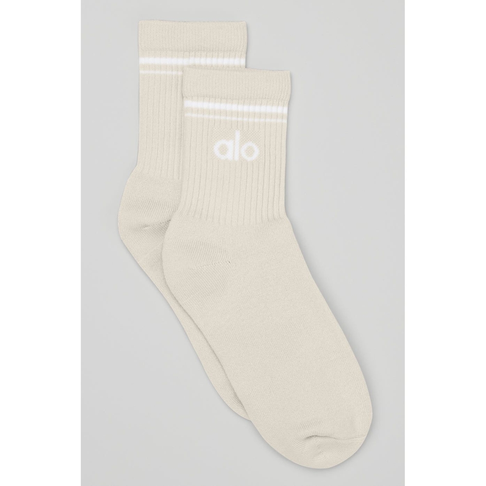 Alo Yoga Half-Crew Throwback Socken Damen Beige Weiß | HDPGBS417