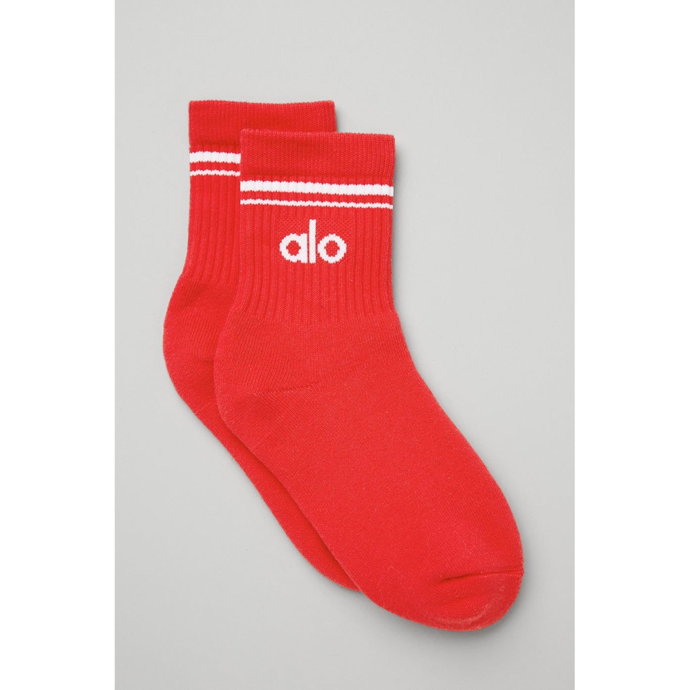 Alo Yoga Half-Crew Throwback Socken Damen Rot Weiß | HKERJD417