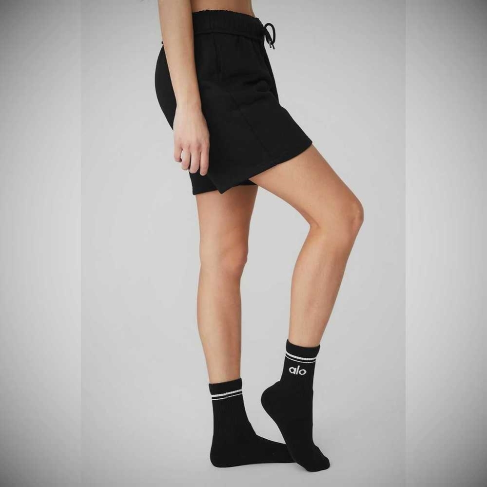 Alo Yoga Half-Crew Throwback Socken Damen Schwarz Weiß | LJNPSB271