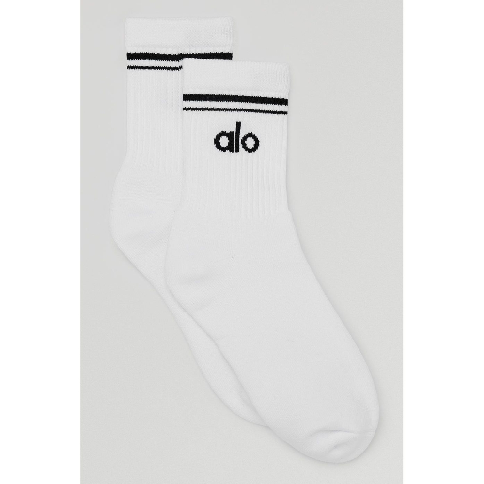 Alo Yoga Half-Crew Throwback Socken Damen Weiß Schwarz | LSEGQN586