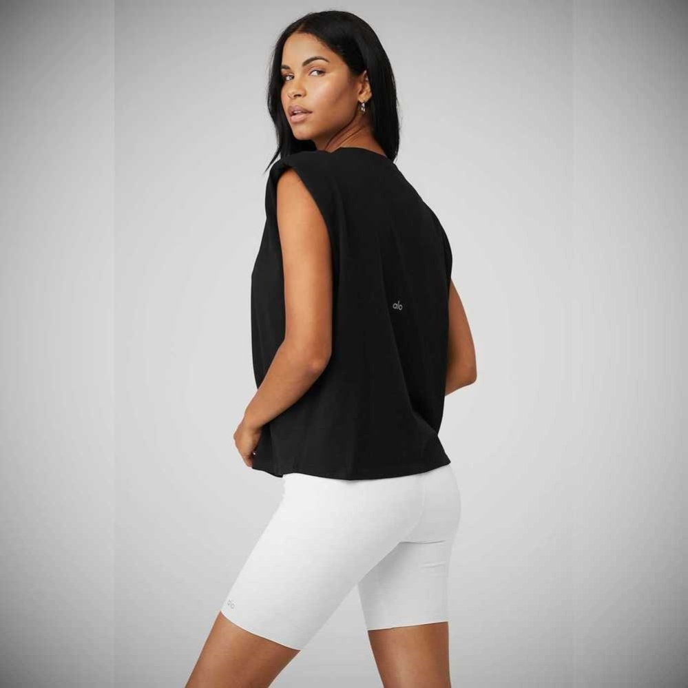 Alo Yoga Headliner Shoulder Pad Ärmellose Tee Muskelshirt Damen Schwarz | IJANXU018