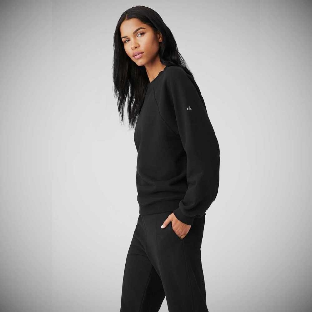 Alo Yoga Heavy Weight Offline Crew Neck Pullover Damen Schwarz | TELJWH768