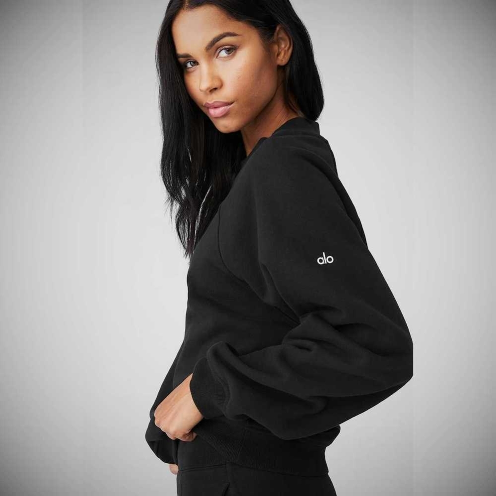 Alo Yoga Heavy Weight Offline Crew Neck Pullover Damen Schwarz | TELJWH768