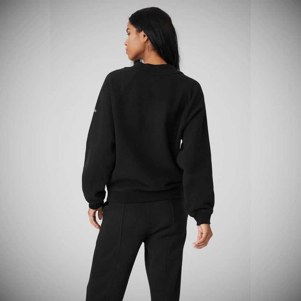 Alo Yoga Heavy Weight Offline Crew Neck Pullover Damen Schwarz | TELJWH768