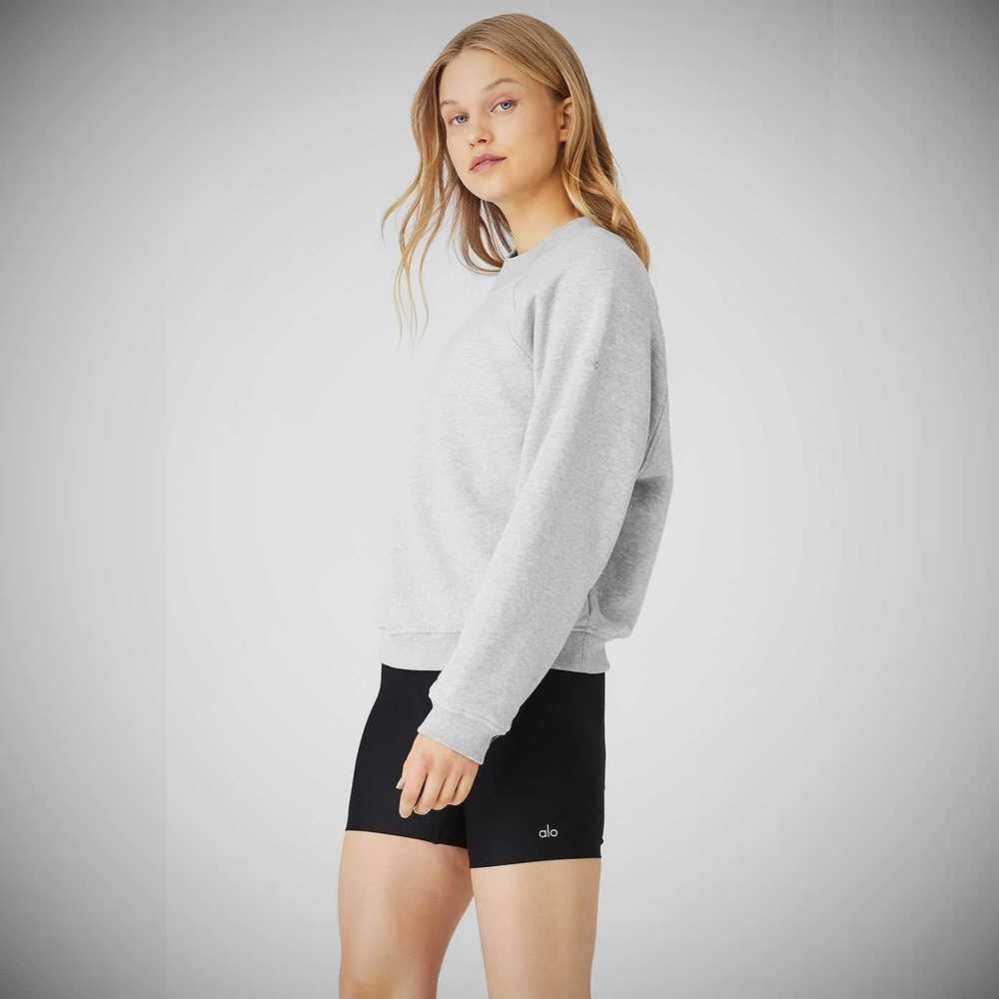 Alo Yoga Heavy Weight Offline Crew Neck Pullover Damen Grau | XTHJIG781