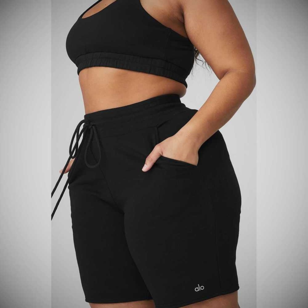 Alo Yoga High-Taille Easy Sweat Kurze Hose Damen Schwarz | WKOBQR140