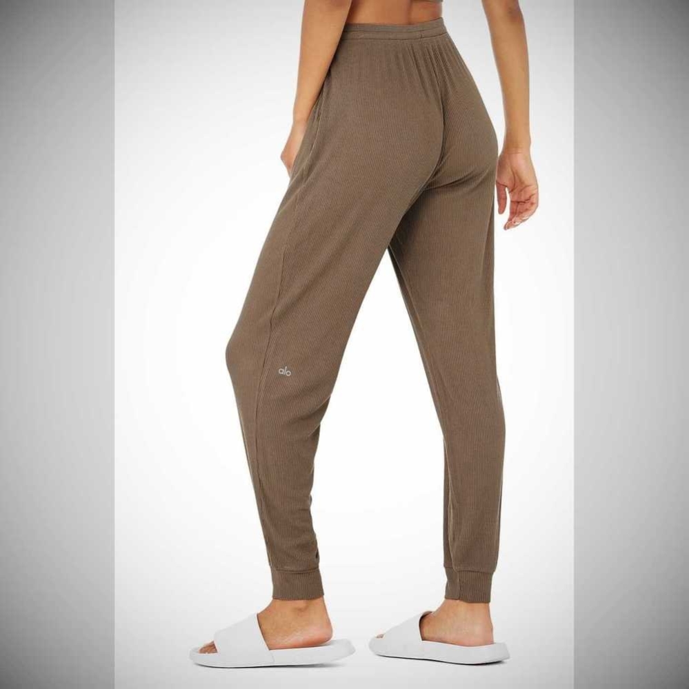 Alo Yoga High-Taille Gerippt Whisper Hose Damen Kaffee | SRBAFT108