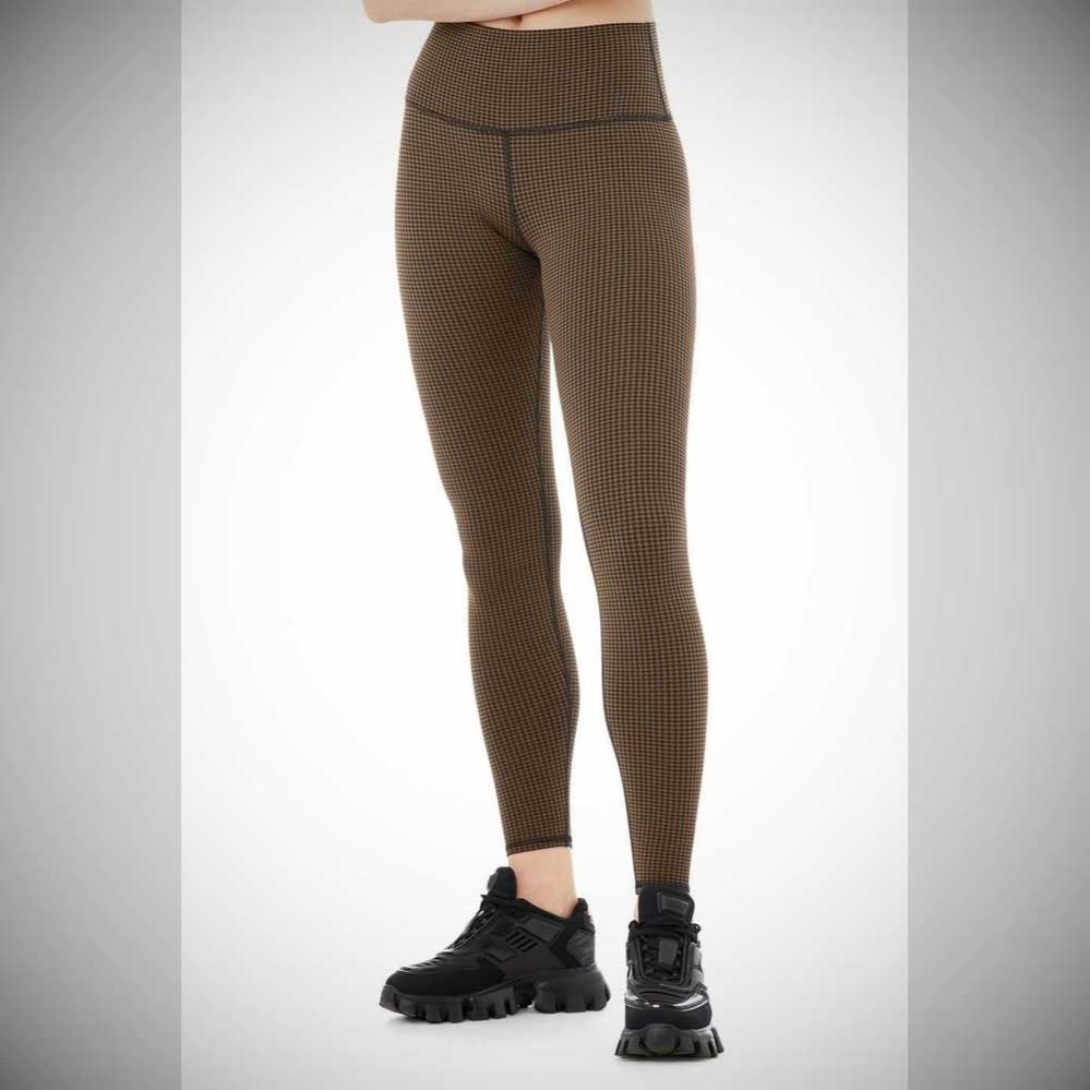 Alo Yoga High-Taille Micro Houndstooth Leggings Damen Kaffee Schwarz | DETVXK034