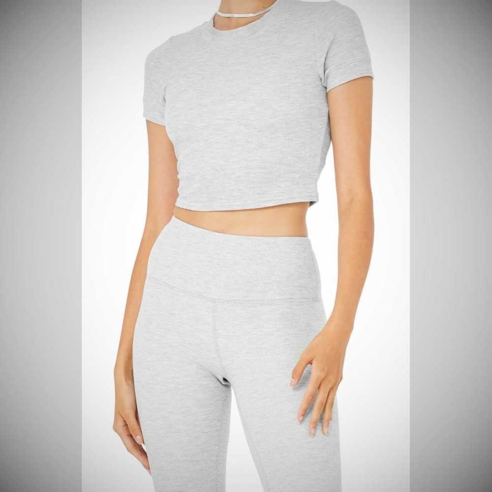 Alo Yoga High-Taille Micro Waffle LowKey Leggings Damen Grau | GWLKUT785