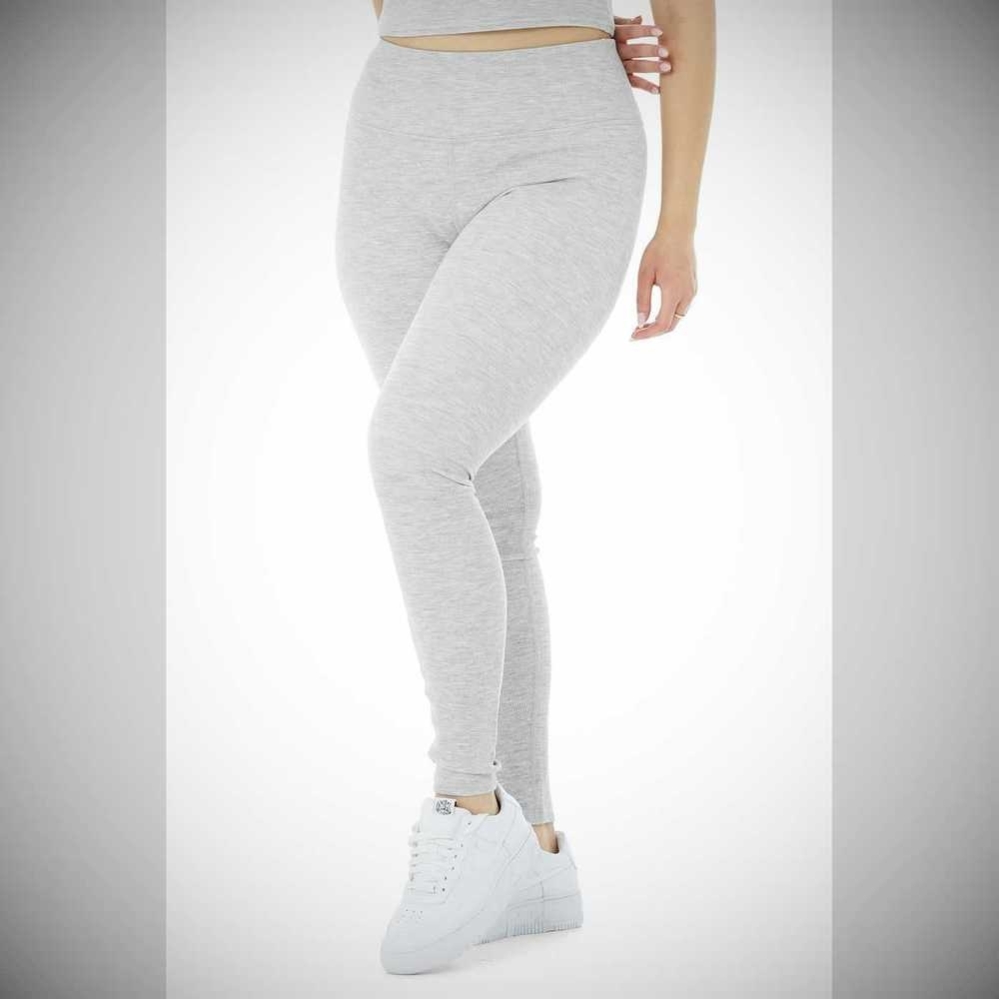 Alo Yoga High-Taille Micro Waffle LowKey Leggings Damen Grau | GWLKUT785